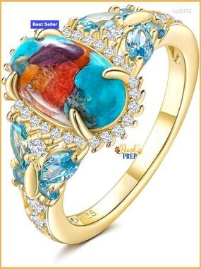 Sterling Silver Oval Turquoise Engagement Ring Size 8 Halo Setting Butterfly